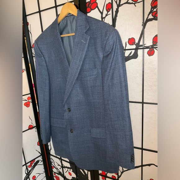 Mens Hart Schaffner Marx 43R Gray Blue Plaid Wool Made in USA Blazer Suit Coat - Picture 6 of 15